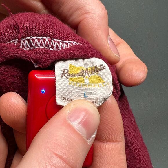 True Vintage 70s Russell Joggers Mens L Maroon Red Cotton Sweatpants Gold Tag - Picture 4 of 5